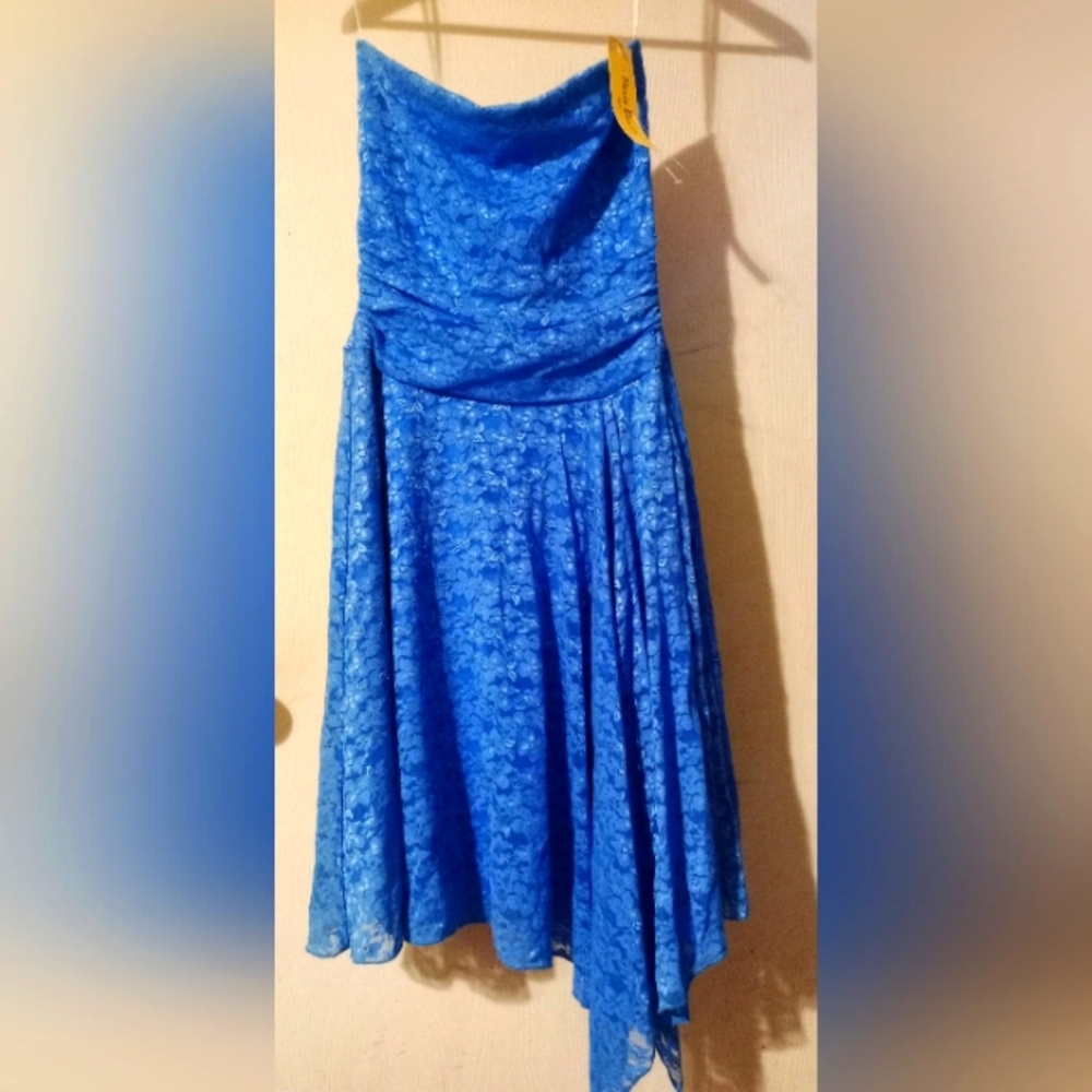Maria Bonita Blue Strapless‎ Lace Dress Sz.Medium